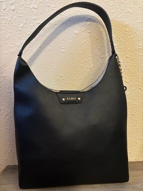ALDO Black Shoulder Hobo Bag with Gold Accents